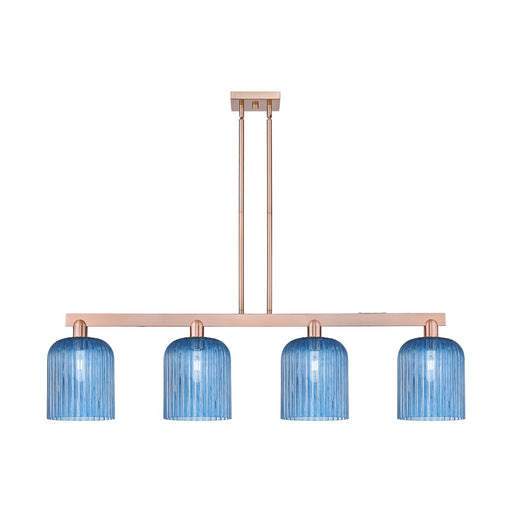 Innovations Bridal Veil 51in 4-Light Island Light | Industrial Antique Copper and Princess Blue Glass | Kitchen Island & Dining | Model 716-4I-AC-G559-8BL