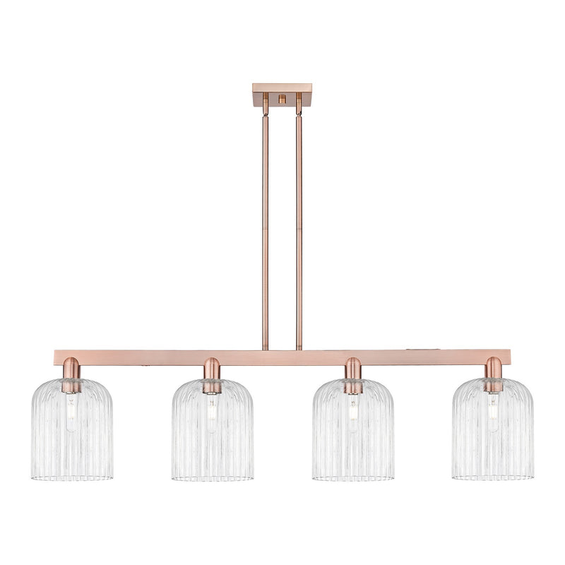 Innovations Bridal Veil 51in 4-Light Island Light | Industrial Antique Copper and Clear Ribbed Glass | Kitchen Island & Dining | Model 716-4I-AC-G559-8CL