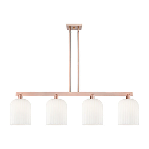 Innovations Bridal Veil 51in 4-Light Island Light | Industrial Antique Copper Steel and Gloss White Ribbed Glass | Kitchen | Model 716-4I-AC-G559-8GWH