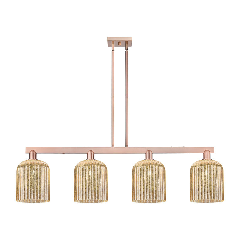 Innovations Bridal Veil 51in 4-Light Island Light | Industrial Antique Copper Steel and Mercury Ribbed Glass | Kitchen Island & | Model 716-4I-AC-G559-8ME
