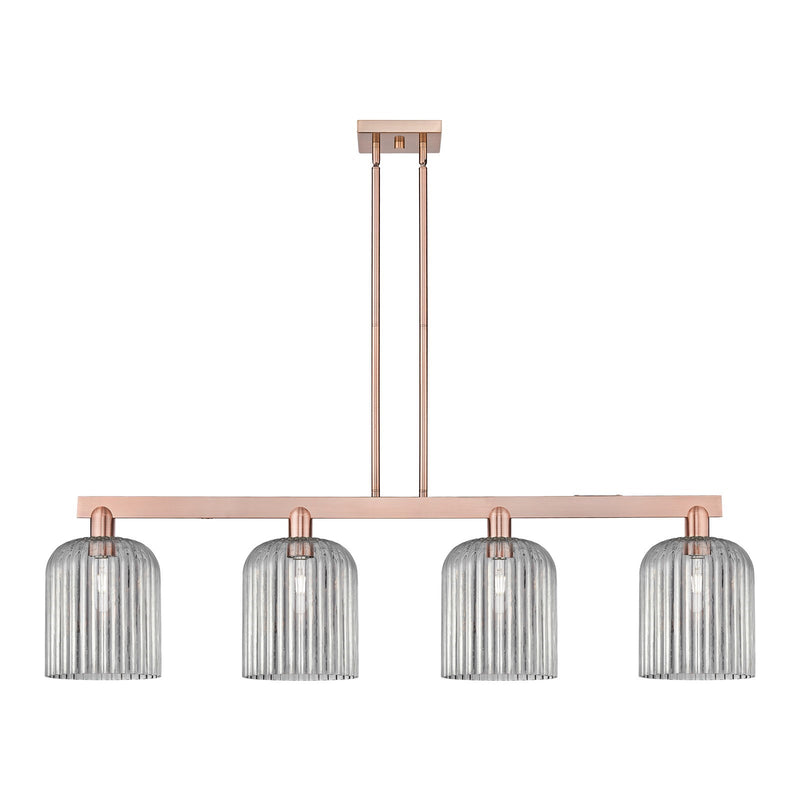 Innovations Bridal Veil 51in 4-Light Island Light | Industrial Antique Copper Steel and Light Smoke Ribbed Glass | Kitchen | Model 716-4I-AC-G559-8SM