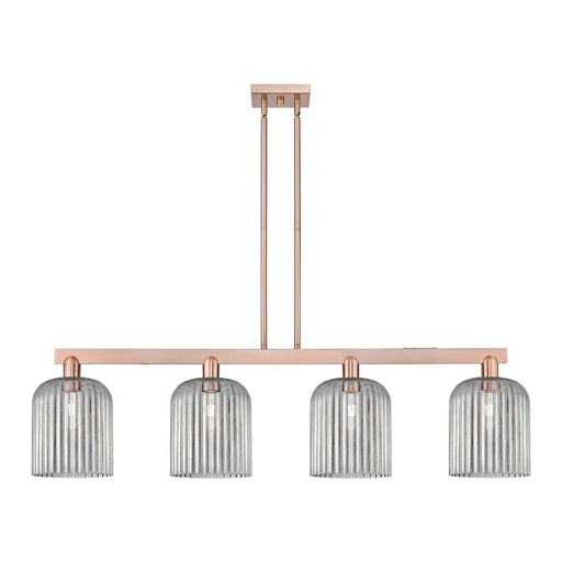 Innovations Bridal Veil 51in 4-Light Island Light | Industrial Antique Copper Steel and Light Smoke Ribbed Glass | Kitchen | Model 716-4I-AC-G559-8SM