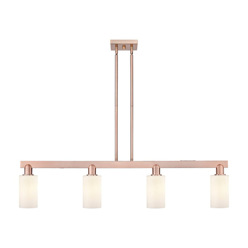 Innovations Clymer 47in 4-Light Island Light | Industrial Antique Copper Steel and Matte White Glass | Kitchen Island & Dining Room | Model 716-4I-AC-G801