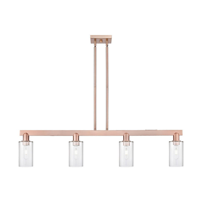 Innovations Clymer 47in 4-Light Island Light | Industrial Antique Copper Steel and Clear Glass | Kitchen Island | 46.62 x 9.75 in | Model 716-4I-AC-G802