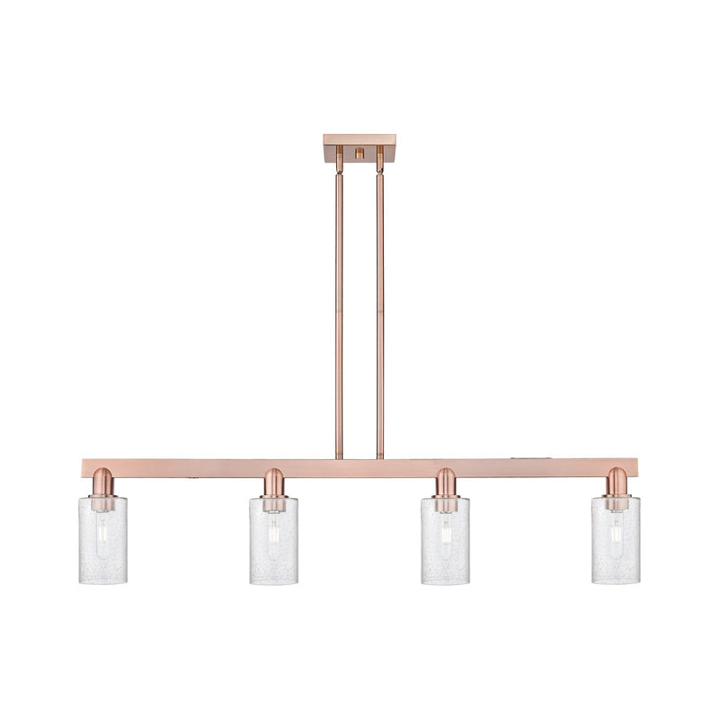 Innovations Clymer 47in 4-Light Island Light | Industrial Antique Copper Steel and Seedy Glass | Kitchen Island | Model 716-4I-AC-G804