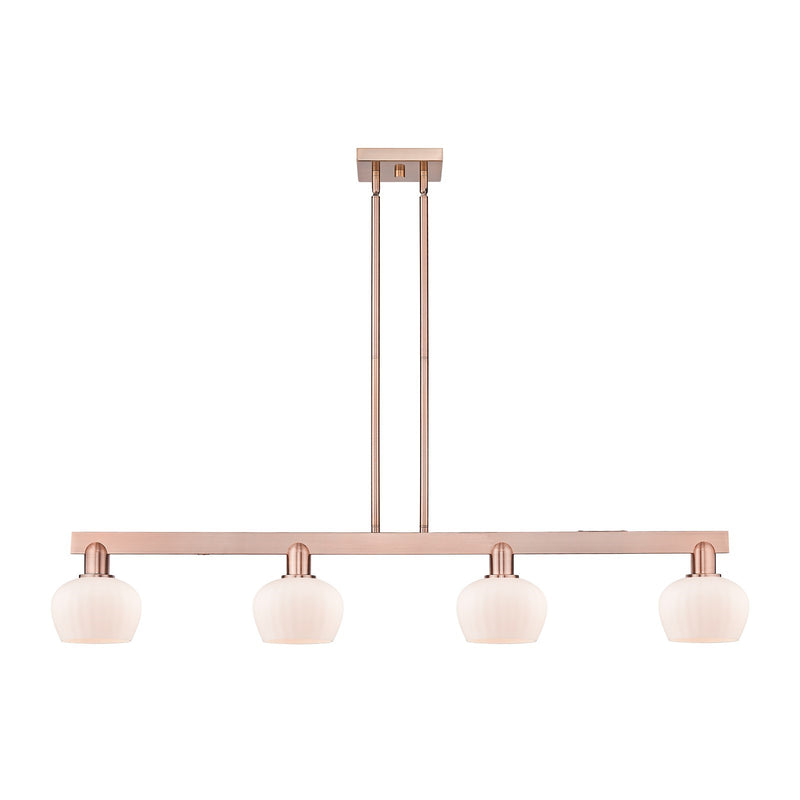 Innovations Fenton 49in 4-Light Island Light | Industrial Antique Copper Steel and Matte White Glass | Kitchen Island | Model 716-4I-AC-G91