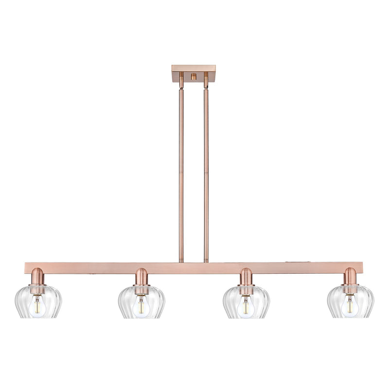 Innovations Fenton 49in 4-Light Island Light | Industrial Antique Copper Steel and Clear Ribbed Glass | Kitchen Island & Dining Room | Model 716-4I-AC-G92