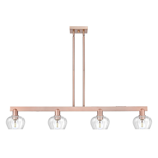 Innovations Fenton 49in 4-Light Island Light | Industrial Antique Copper Steel and Clear Ribbed Glass | Kitchen Island & Dining Room | Model 716-4I-AC-G92