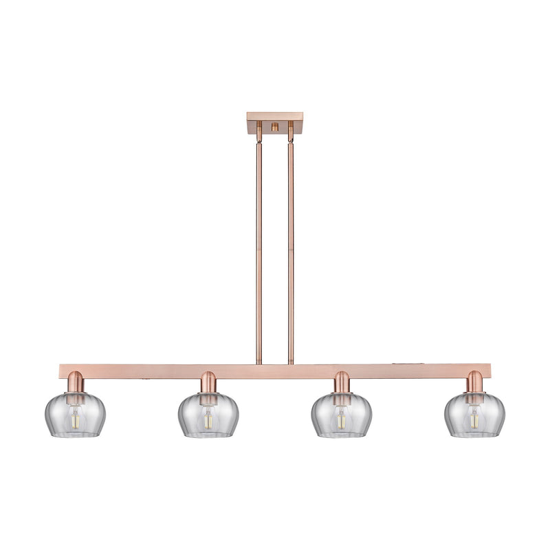 Innovations Fenton 49in 4-Light Island Light | Industrial Antique Copper Steel and Light Smoke Ribbed Glass | Kitchen Island & | Model 716-4I-AC-G93