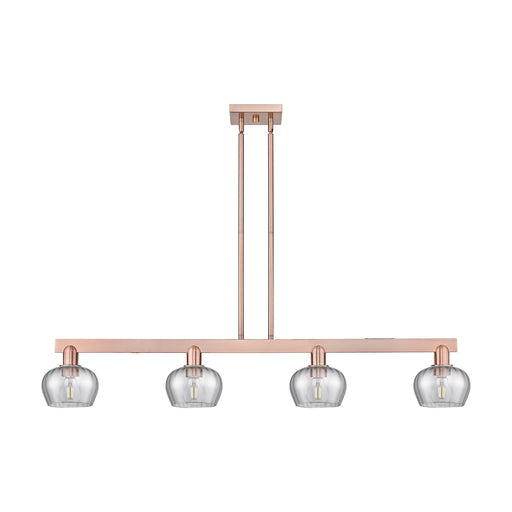 Innovations Fenton 49in 4-Light Island Light | Industrial Antique Copper Steel and Light Smoke Ribbed Glass | Kitchen Island & | Model 716-4I-AC-G93