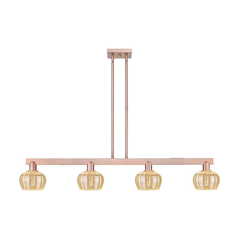 Innovations Fenton 49in 4-Light Island Light | Industrial Antique Copper Steel and Mercury Ribbed Glass | Kitchen Island | Model 716-4I-AC-G96