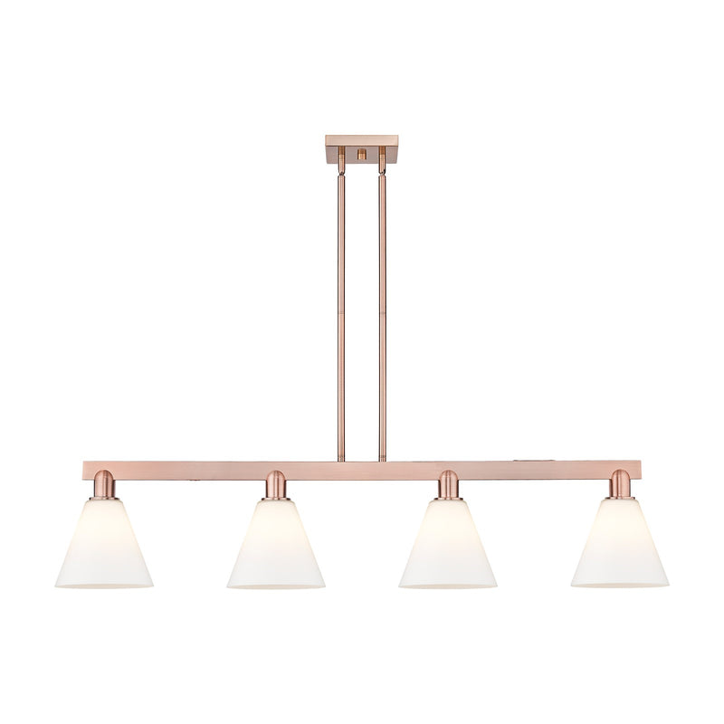 Innovations Berkshire Glass 51in 4-Light Island Light | Industrial Antique Copper Steel and Matte White Glass | Kitchen Island & | Model 716-4I-AC-GBC-81