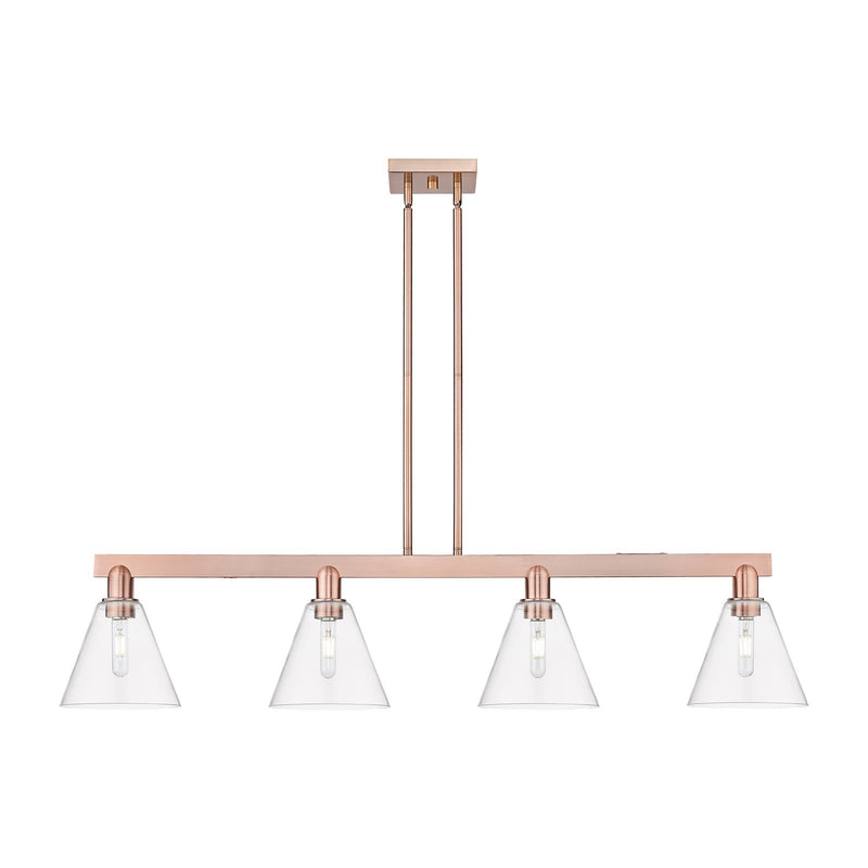 Innovations Berkshire Glass 51in 4-Light Island Light | Industrial Antique Copper Steel and Clear Glass | Kitchen Island & Dining | Model 716-4I-AC-GBC-82