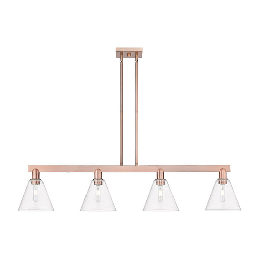 Innovations Berkshire Glass 51in 4-Light Island Light | Industrial Antique Copper Steel and Clear Glass | Kitchen Island & Dining | Model 716-4I-AC-GBC-82