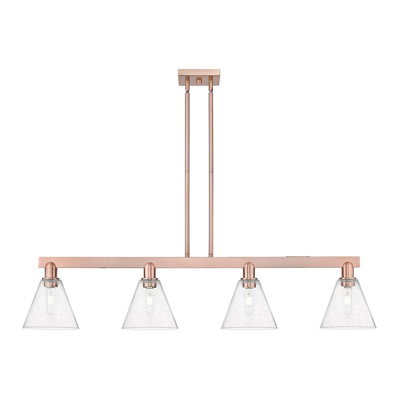 Innovations Berkshire Glass 51in 4-Light Island Light | Industrial Antique Copper Steel and Seedy Glass | Kitchen Island | Model 716-4I-AC-GBC-84