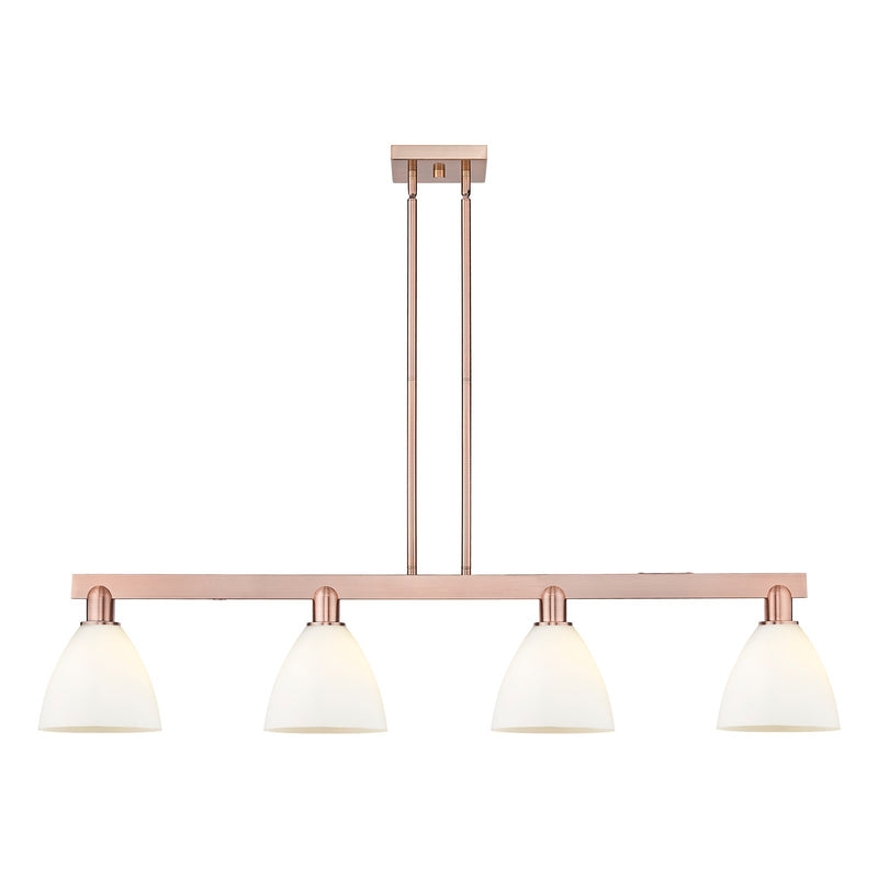 Innovations Bristol 50in 4-Light Island Light | Industrial Antique Copper Steel and Matte White Glass | Kitchen Island & Dining | Model 716-4I-AC-GBD-751