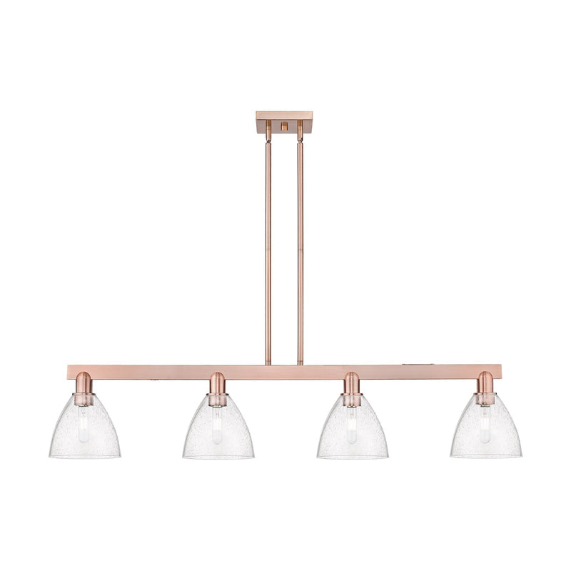 Innovations Bristol 50in 4-Light Island Light | Industrial Antique Copper Steel and Seedy Glass | Kitchen Island & Dining Room | Model 716-4I-AC-GBD-754