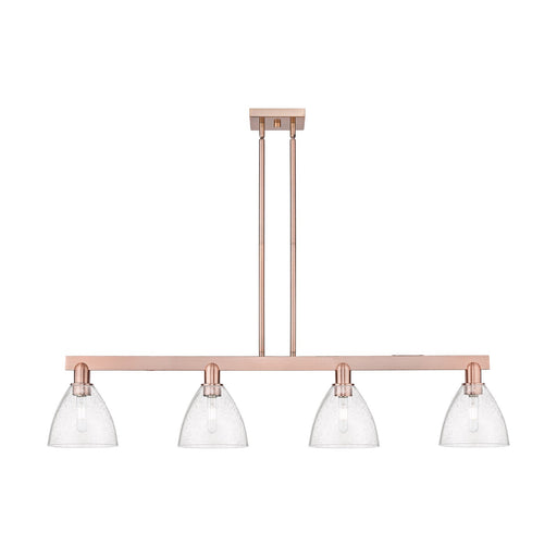 Innovations Bristol 50in 4-Light Island Light | Industrial Antique Copper Steel and Seedy Glass | Kitchen Island & Dining Room | Model 716-4I-AC-GBD-754