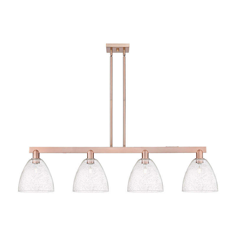 Innovations Bristol 52in 4-Light Island Light | Industrial Antique Copper Steel and Seedy Glass | Kitchen Island & Dining Room | Model 716-4I-AC-GBD-94
