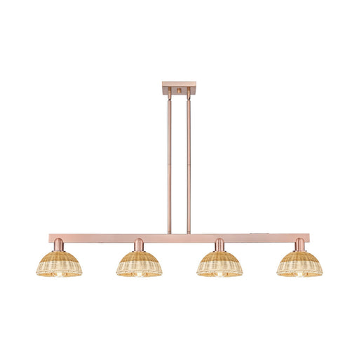 Innovations Natural Ballston Dome 48in 4-Light Island Light | Farmhouse Antique Copper Steel and Natural Fiber Basketweave | Model 716-4I-AC-NBD2-75-NAT