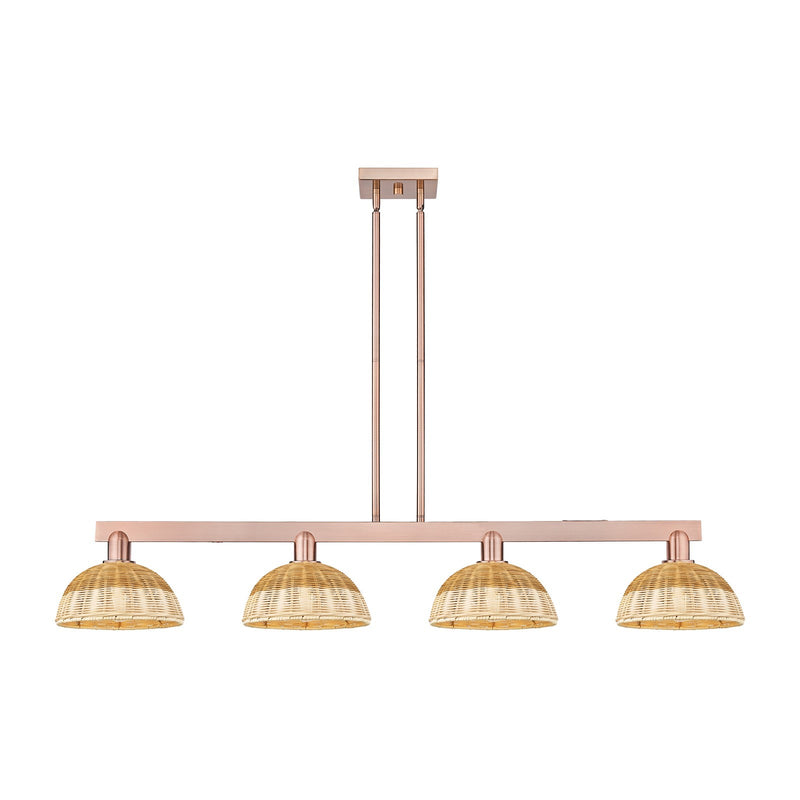 Innovations Bristol Natural II 52in 4-Light Island Light | Industrial Antique Copper Steel and Natural Fiber Dome Shade | Model 716-4I-AC-NBD2-9-NAT