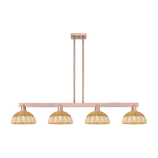 Innovations Bristol Natural II 52in 4-Light Island Light | Industrial Antique Copper Steel and Natural Fiber Dome Shade | Model 716-4I-AC-NBD2-9-NAT