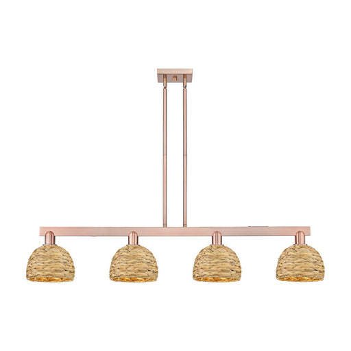 Innovations Arcadia 51in 4-Light Island Light | Industrial Antique Copper Steel and Natural Rattan | Kitchen Island & Dining | Model 716-4I-AC-RBD-8-NAT