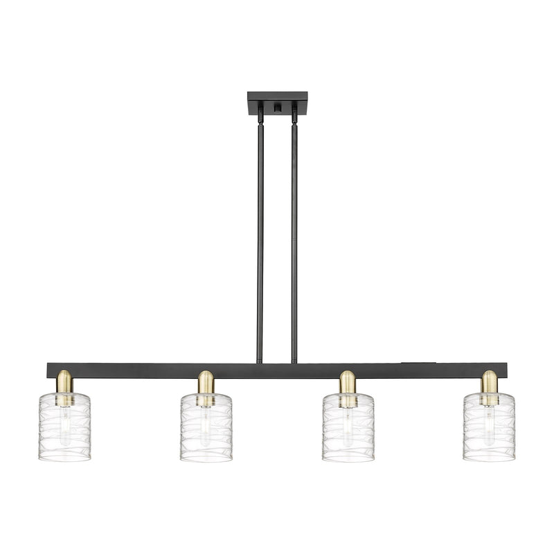 Innovations Cobbleskill 48in 4-Light Island Light | Industrial Black Antique Brass Steel and Deco Swirl Clear Glass | Kitchen | Model 716-4I-BAB-G1113