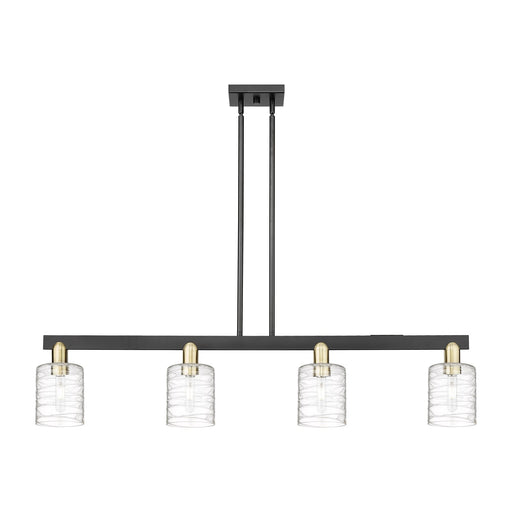 Innovations Cobbleskill 48in 4-Light Island Light | Industrial Black Antique Brass Steel and Deco Swirl Clear Glass | Kitchen | Model 716-4I-BAB-G1113
