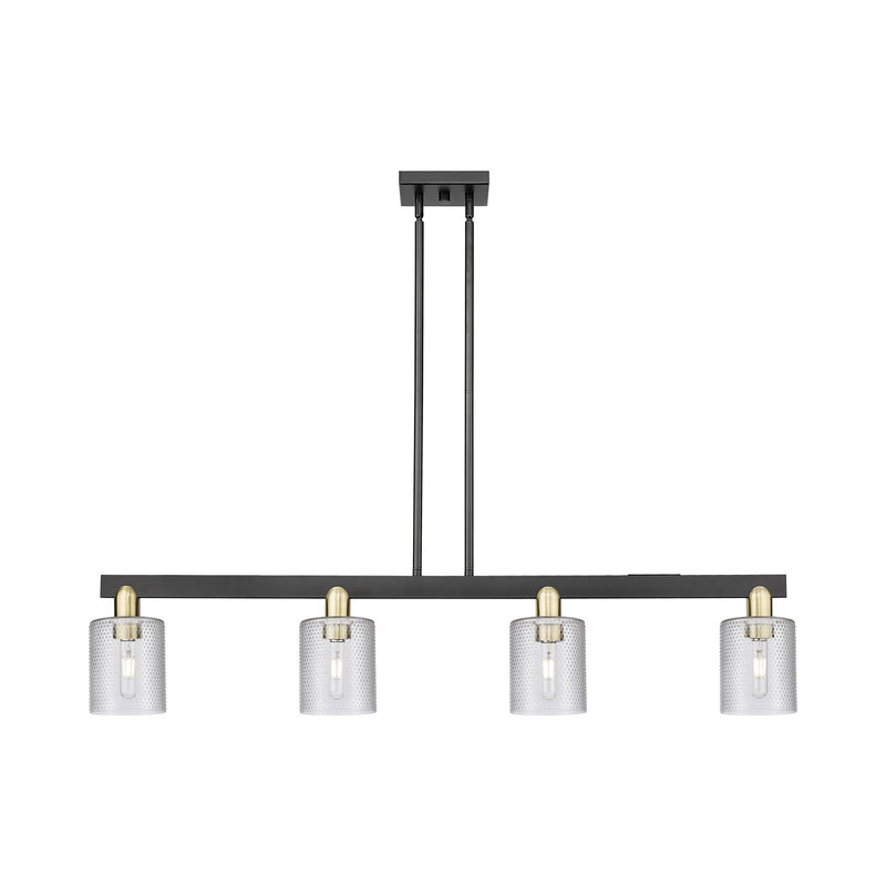 Innovations Cobbleskill 48in 4-Light Island Light | Industrial Black Antique Brass Steel and Clear Glass | Kitchen Island & Dining | Model 716-4I-BAB-G112