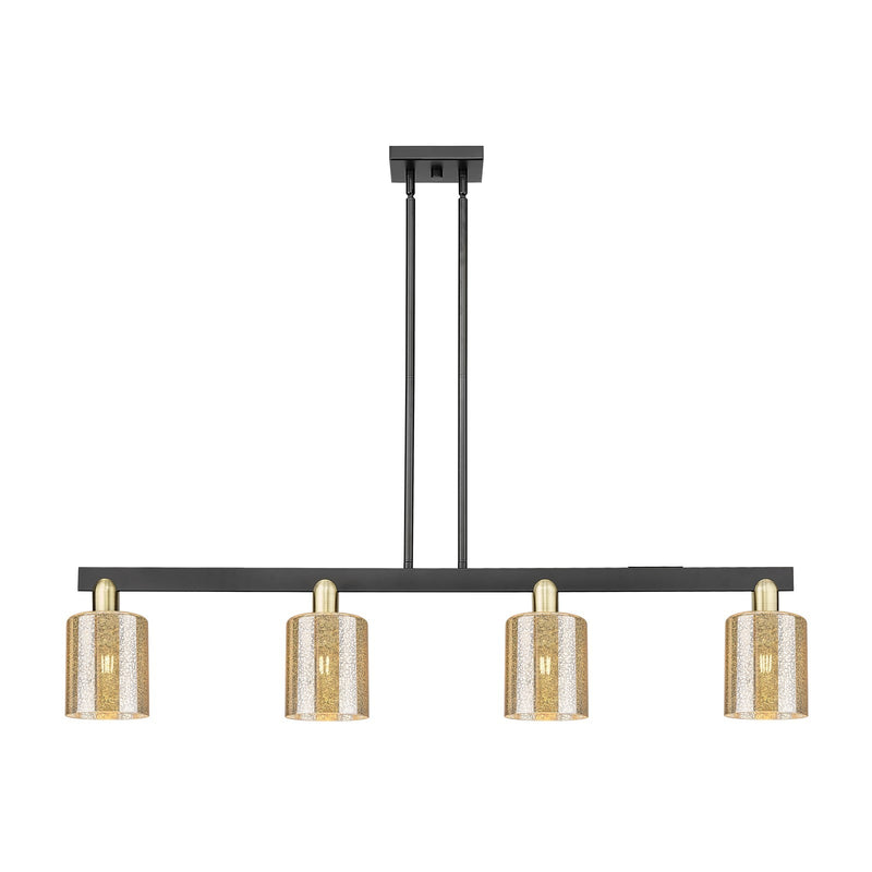 Innovations Cobbleskill 48in 4-Light Island Light | Industrial Black Antique Brass Steel and Mercury Glass | Kitchen Island & | Model 716-4I-BAB-G116