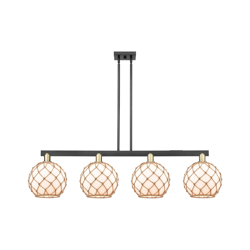 Innovations Athens 53in 4-Light Island Light | Industrial Black Antique Brass Steel and Matte White Glass | Kitchen Island & | Model 716-4I-BAB-G121-10