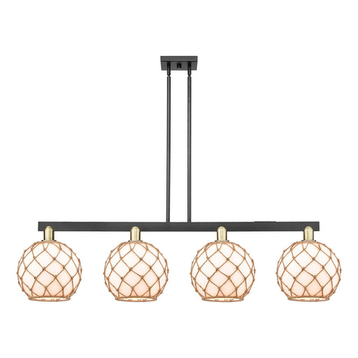 Innovations Farmhouse Rope 53in 4-Light Island Light | Industrial Black Antique Brass Steel and Matte White Glass with Rope | Model 716-4I-BAB-G121-10RB