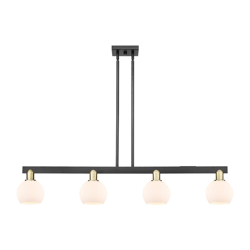 Innovations Athens 49in 4-Light Island Light | Industrial Black Antique Brass Steel and Matte White Glass | Kitchen Island & | Model 716-4I-BAB-G121-6