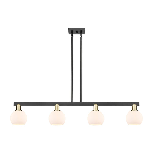 Innovations Athens 49in 4-Light Island Light | Industrial Black Antique Brass Steel and Matte White Glass | Kitchen Island & | Model 716-4I-BAB-G121-6