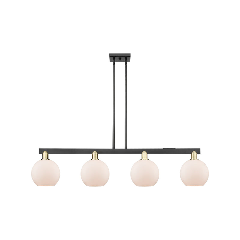 Innovations Athens 51in 4-Light Island Light | Industrial Black Antique Brass and Matte White Glass | Kitchen Island & Dining | Model 716-4I-BAB-G121-8