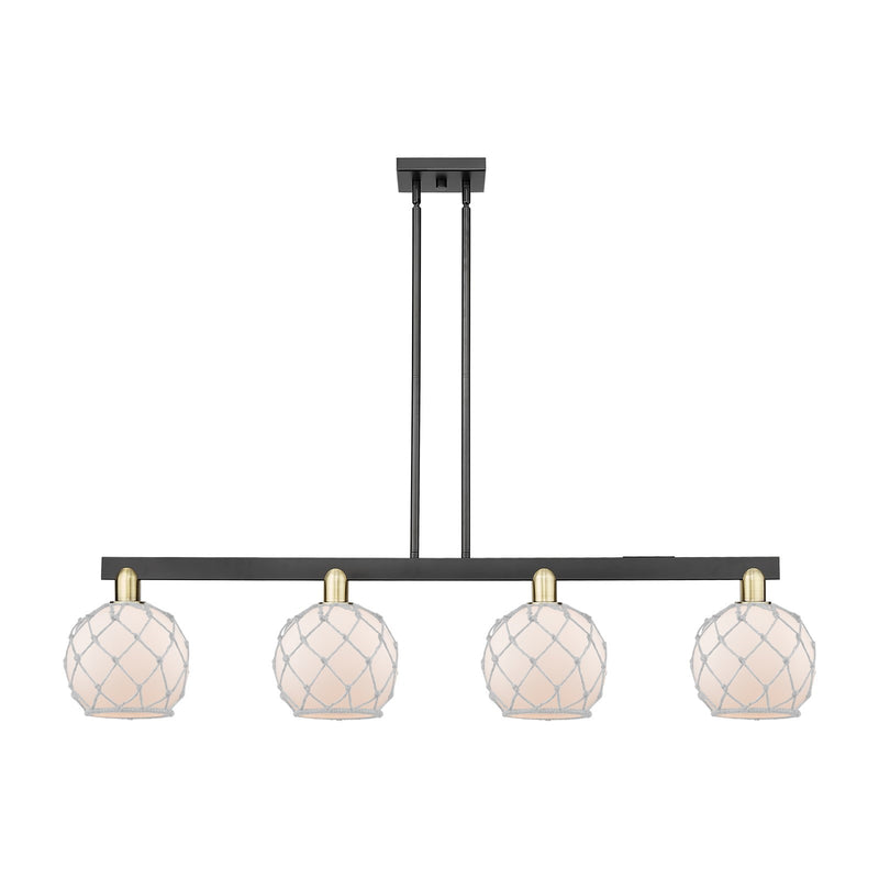 Innovations Farmhouse Rope 51in 4-Light Island Light | Industrial Black Antique Brass and White Frosted Glass Rope Shade | Model 716-4I-BAB-G121-8RW