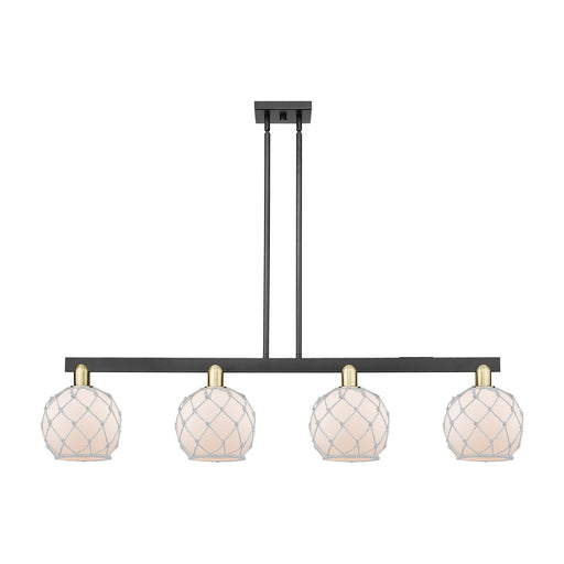 Innovations Farmhouse Rope 51in 4-Light Island Light | Industrial Black Antique Brass and White Frosted Glass Rope Shade | Model 716-4I-BAB-G121-8RW
