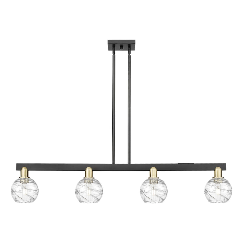 Innovations Athens Deco Swirl 48in 4-Light Island Light | Industrial Black Antique Brass Steel and Clear Deco Swirl Glass | Model 716-4I-BAB-G1213-6CL