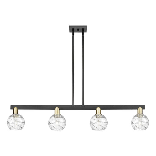 Innovations Athens Deco Swirl 48in 4-Light Island Light | Industrial Black Antique Brass Steel and Clear Deco Swirl Glass | Model 716-4I-BAB-G1213-6CL