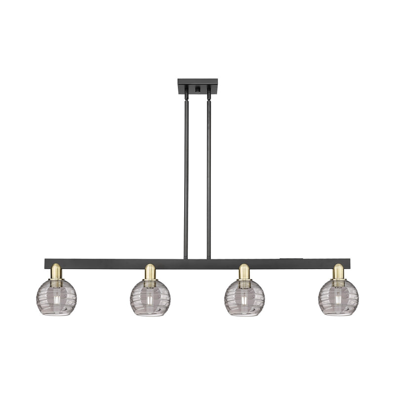 Innovations Athens Deco Swirl 48in 4-Light Island Light | Industrial Black Antique Brass and Light Smoke Glass | Kitchen | Model 716-4I-BAB-G1213-6SM