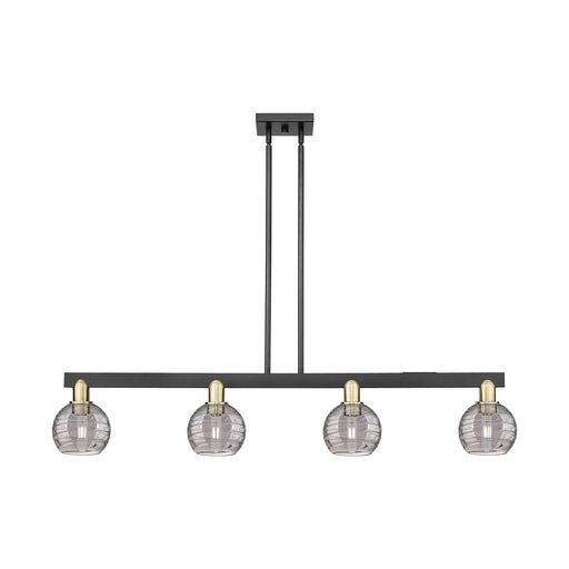 Innovations Athens Deco Swirl 48in 4-Light Island Light | Industrial Black Antique Brass and Light Smoke Glass | Kitchen | Model 716-4I-BAB-G1213-6SM