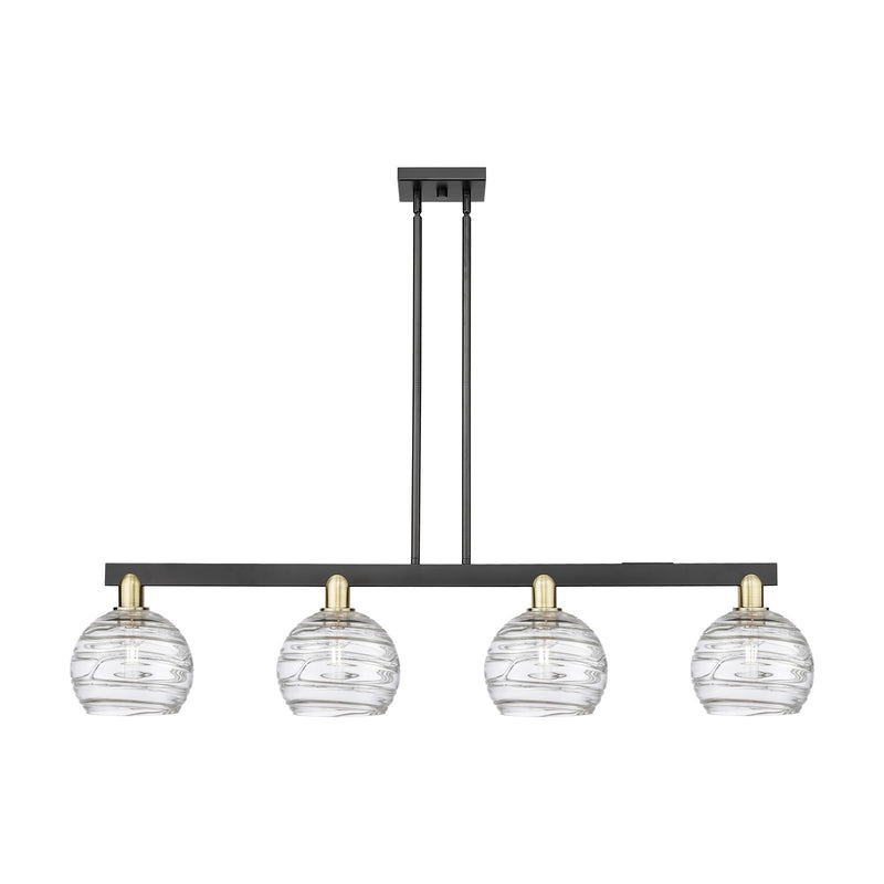 Innovations Athens Deco Swirl 51in 4-Light Island Light | Industrial Black Antique Brass and Clear Deco Swirl Glass | Kitchen | Model 716-4I-BAB-G1213-8CL