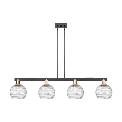 Innovations Athens Deco Swirl 51in 4-Light Island Light | Industrial Black Antique Brass and Clear Deco Swirl Glass | Kitchen | Model 716-4I-BAB-G1213-8CL