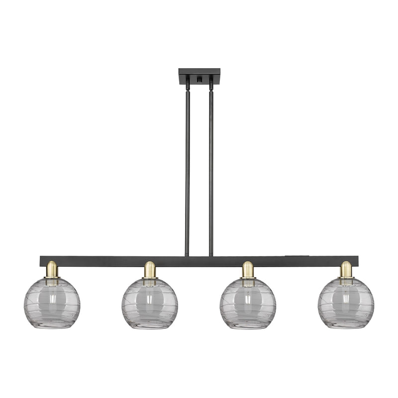 Innovations Athens Deco Swirl 51in 4-Light Island Light | Industrial Black Antique Brass and Light Smoke Glass | Kitchen | Model 716-4I-BAB-G1213-8SM