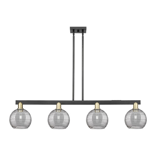 Innovations Athens Deco Swirl 51in 4-Light Island Light | Industrial Black Antique Brass and Light Smoke Glass | Kitchen | Model 716-4I-BAB-G1213-8SM