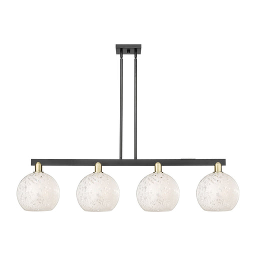 Innovations Lighting White Mouchette 53in 4-Light Island Light | Industrial Black Antique Brass and White Glass | Kitchen | Model 716-4I-BAB-G1216-10WM