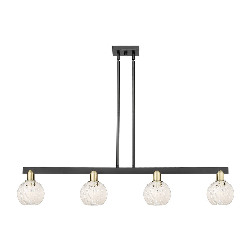 Innovations Lighting White Mouchette 49in 4-Light Island Light | Industrial Black Antique Brass and White Glass | Kitchen | Model 716-4I-BAB-G1216-6WM