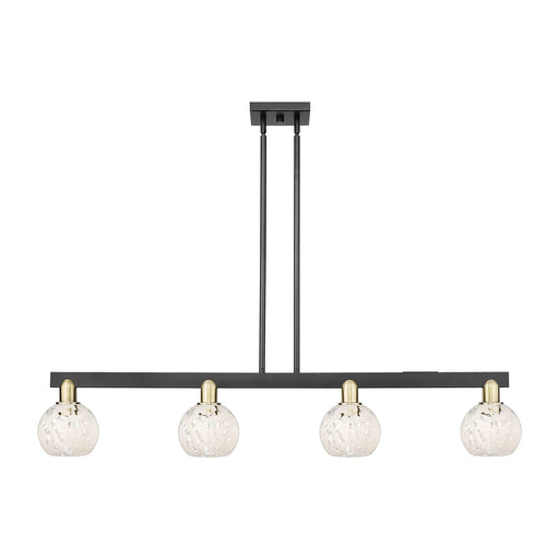 Innovations Lighting White Mouchette 49in 4-Light Island Light | Industrial Black Antique Brass and White Glass | Kitchen | Model 716-4I-BAB-G1216-6WM