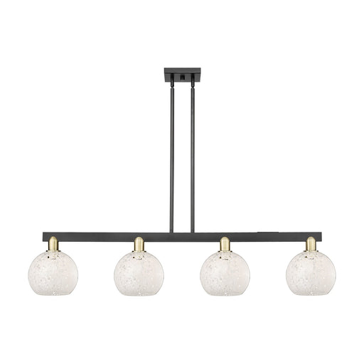 Innovations Lighting White Mouchette 51in 4-Light Island Light | Industrial Black Antique Brass and White Glass | Kitchen | Model 716-4I-BAB-G1216-8WM